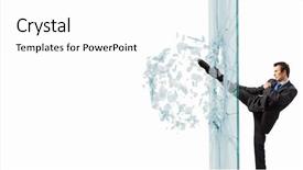  Presentation with women glass ceiling - Cool new presentation theme with finish strong - young determined businessman breaking glass backdrop and a white colored foreground