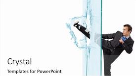  Presentation with glass - Amazing PPT layouts having finish strong - young determined businessman breaking glass backdrop and a white colored foreground