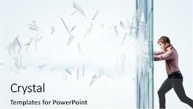  Presentation with glass - Slides with finish strong - young determined businessman breaking glass background and a sky blue colored foreground