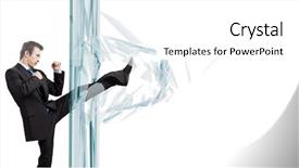  Presentation with glass - Audience pleasing presentation theme consisting of finish strong - young determined businessman breaking glass backdrop and a white colored foreground