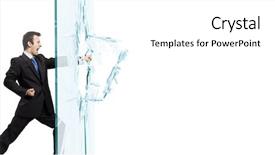  Presentation with glass ceiling shattered - Beautiful presentation design featuring finish strong - young determined businessman breaking glass backdrop and a  colored foreground