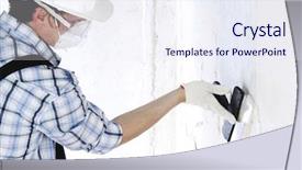  Presentation with work - Beautiful PPT theme featuring finishing material - work aligns with a spatula backdrop and a sky blue colored foreground