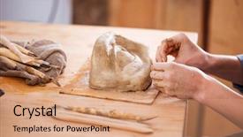  Presentation with working woman - Audience pleasing PPT layouts consisting of finishing sculpture with clay backdrop and a coral colored foreground