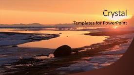  Presentation with sunset coast of the sea - Presentation design consisting of finland lake - snow and ice on north background and a  colored foreground
