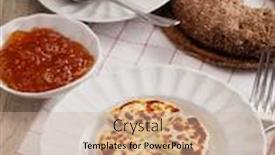  Presentation with jam - Amazing slide deck having finnish breakfast with mini farmer cheeses leipajuusto cloudberry jam hole bread and a cup of coffee backdrop and a coral colored foreground