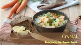  Presentation with salmon - Amazing PPT theme having finnish-creamy-salmon-soup-lohikeitto backdrop and a tawny brown colored foreground