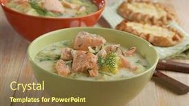  Presentation with salmon fish - Cool new PPT theme with finnish fish soup kalakeitto with salmon and cream on a rustic table backdrop and a tawny brown colored foreground