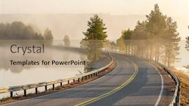  Presentation with autumn morning - Audience pleasing presentation design consisting of finnish-landscape-with-narrow-car backdrop and a coral colored foreground