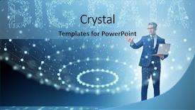  Presentation with data analyst - Colorful presentation design enhanced with fintech financial big data concept backdrop and a light blue colored foreground