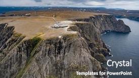  Presentation with sunset coast of the sea - Slide set consisting of fiord - barents sea coast north cape background and a dark gray colored foreground