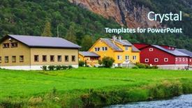  Presentation with fiord - PPT theme with fiord - beautiful houses by the river background and a tawny brown colored foreground