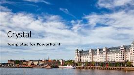  Presentation with central america music - Beautiful presentation featuring fiord - bjorvika embankment with havnelageret building backdrop and a light blue colored foreground