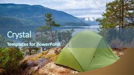  Presentation with fiord - Beautiful presentation theme featuring fiord - camping tent at scenic wild backdrop and a ocean colored foreground