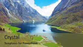  Presentation with fiord - Beautiful PPT theme featuring fiord - naeroyfjord - fjord landscape backdrop and a gold colored foreground
