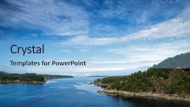  Presentation with tropical top view summer botanical - Colorful presentation design enhanced with fiord - summer landscape with norwegian fjord backdrop and a light blue colored foreground