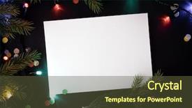  Presentation with white sheet - Audience pleasing PPT theme consisting of christmas composition with white paper sheet for festive text new year decor with fir branch and garland new year concept flat lay top view copy space backdrop and a tawny brown colored foreground