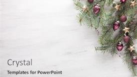  Presentation with white christmas - PPT theme featuring fir-branch-with-christmas-decoration background and a white colored foreground