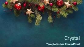  Presentation with dark blue green - Theme featuring fir-branch-with-christmas-decoration background and a ocean colored foreground