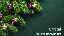  Presentation with dark green - Presentation design consisting of fir-branch-with-christmas-decoration background and a tawny brown colored foreground