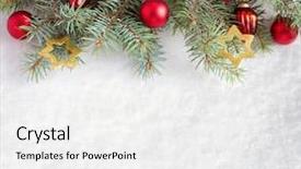  Presentation with branch - PPT theme consisting of fir branch with christmas decorations background and a white colored foreground