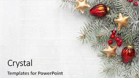  Presentation with white christmas - Audience pleasing PPT theme consisting of fir branch with christmas decorations backdrop and a white colored foreground