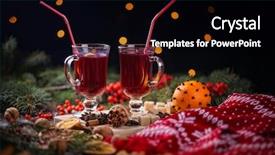  Presentation with mulled wine - Colorful presentation enhanced with fir branches two glasses of mulled wine on a wooden table backdrop and a black colored foreground
