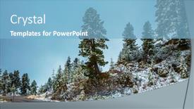  Presentation with forest road - Slide deck consisting of fir forest covered with first snow in the dolomites wet road to the pass giau northern italy background and a light blue colored foreground