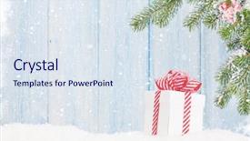  Presentation with christmas gift wrap - PPT theme enhanced with fir tree branch in snow background and a sky blue colored foreground