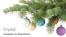  Presentation with fir tree - Beautiful slides featuring fir tree branch with decoration on a white background close up christmas decoration backdrop and a white colored foreground