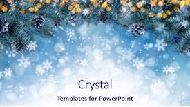  Presentation with fir tree - PPT theme having fir tree branches and cones background and a sky blue colored foreground