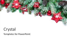  Presentation with fir tree - Cool new PPT theme with fir tree branches with christmas backdrop and a white colored foreground