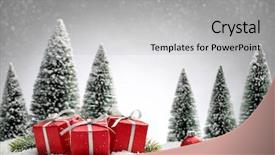  Presentation with christmas red - Amazing theme having fir tree on snow backdrop and a light gray colored foreground