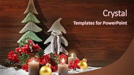  Presentation with holly - PPT theme featuring fir trees candles and balls with brunch of holly berries in a snow over wooden background still life background and a wine colored foreground