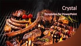  Presentation with meat - Presentation with fire - assorted delicious grilled meat background and a wine colored foreground