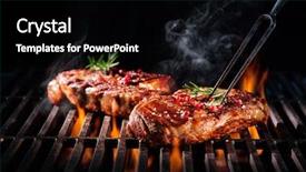  Presentation with beef - Amazing PPT layouts having fire - beef steaks on the grill backdrop and a black colored foreground