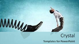  Presentation with spring - Beautiful theme featuring fire - businessman kicked by his boss backdrop and a light blue colored foreground