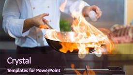  Presentation with cooking chef - Slide deck having fire - chef cooking and doing flambe background and a wine colored foreground