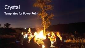  Presentation with bonfire - Amazing PPT layouts having fire - company of young people are backdrop and a wine colored foreground