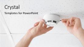  Presentation with detector - Slide deck with fire - electrician installing smoke detector background and a white colored foreground