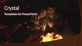  Presentation with campfire - Theme consisting of fire - young couple sitting with friends background and a wine colored foreground