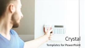  Presentation with fire alarm - PPT layouts with fire alarm - man entering code on security background and a white colored foreground