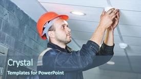  Presentation with fire alarm - PPT theme having fire alarm - worker installing smoke detector background and a ocean colored foreground