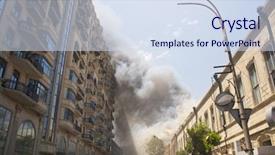  Presentation with smoke - Cool new PPT theme with firefighter ladder - fire and smoke backdrop and a sky blue colored foreground