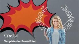  Presentation with mechanics - PPT layouts enhanced with fire animation - smiling woman holding eyeglasses background and a  colored foreground