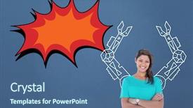  Presentation with mechanics - PPT layouts enhanced with fire animation - woman standing arms crossed background and a  colored foreground