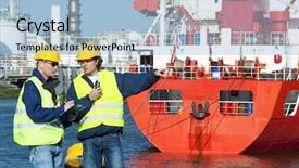  Presentation with work safety - Theme featuring fire boat at a petrochemical background and a light blue colored foreground