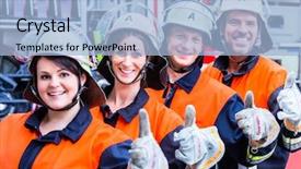  Presentation with giving - Slide deck with fire brigade giving the ok background and a light blue colored foreground