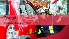 Presentation with firefighter - Audience pleasing PPT theme consisting of fire brigade rescues accident victim backdrop and a red colored foreground