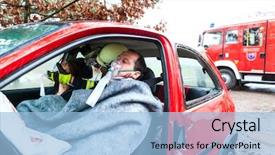  Presentation with fire rescue - Beautiful theme featuring fire brigade rescues accident victim backdrop and a light blue colored foreground