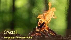  Presentation with forest fire - Beautiful presentation design featuring fire burning - bonfire in spring forest close-up backdrop and a tawny brown colored foreground